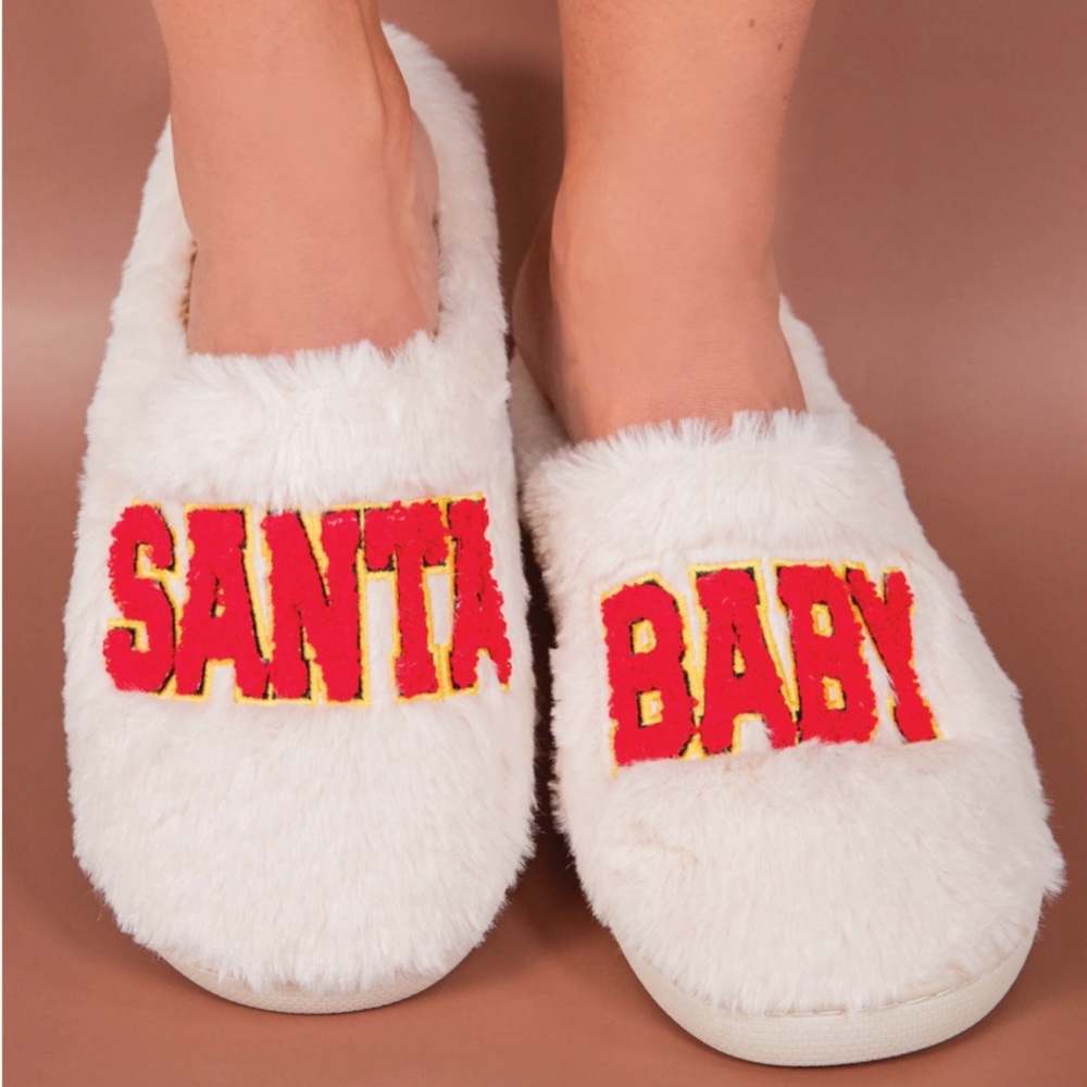 Simply Southern fuzzy comfy SANTA BABY slippers with rubber-grip soles - NWT